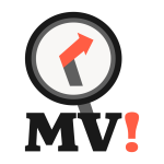 Logo, das in einer stilisierten Lupe einen Pfeil nach rechts zeigt. Darunter steht: MV!
