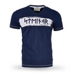 Foto eines T-Shirts aus dem Thor-Steinar Sortiment in dunkelblau mit Runenaufdruck.